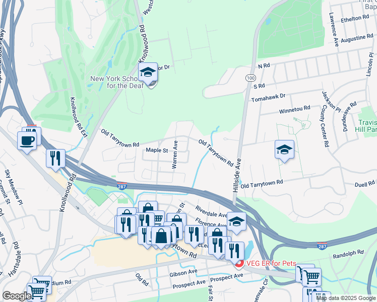 map of restaurants, bars, coffee shops, grocery stores, and more near 1 Maple Street in Fairview