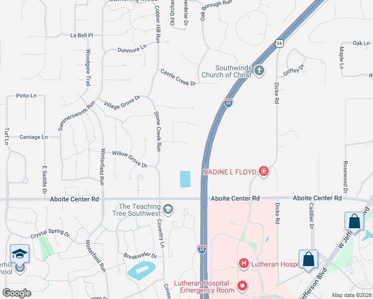 map of restaurants, bars, coffee shops, grocery stores, and more near White Face Lane in Fort Wayne