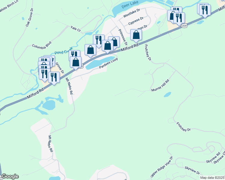 map of restaurants, bars, coffee shops, grocery stores, and more near 208 Murray Hill Road in East Stroudsburg
