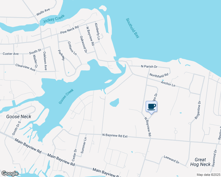 map of restaurants, bars, coffee shops, grocery stores, and more near 1020 Goose Creek Lane in Southold