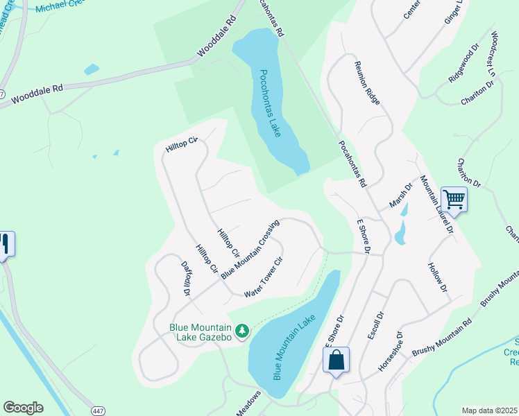 map of restaurants, bars, coffee shops, grocery stores, and more near 6228 Blackberry Terrace in East Stroudsburg