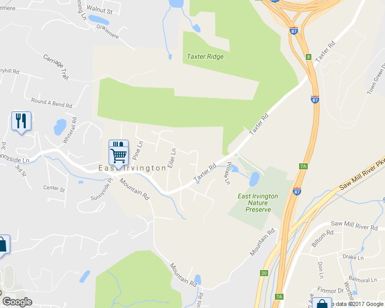 map of restaurants, bars, coffee shops, grocery stores, and more near 12 Shaw Lane in Irvington