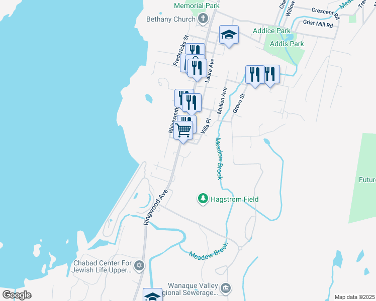 map of restaurants, bars, coffee shops, grocery stores, and more near 20 Railroad Avenue in Wanaque