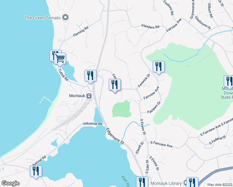 map of restaurants, bars, coffee shops, grocery stores, and more near 236 Edgemere Street in Montauk
