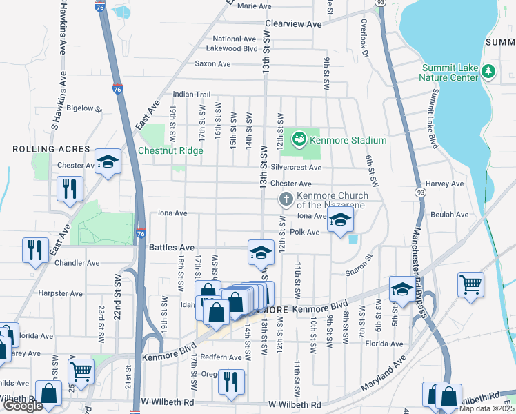 map of restaurants, bars, coffee shops, grocery stores, and more near 839 Harrison Avenue in Akron