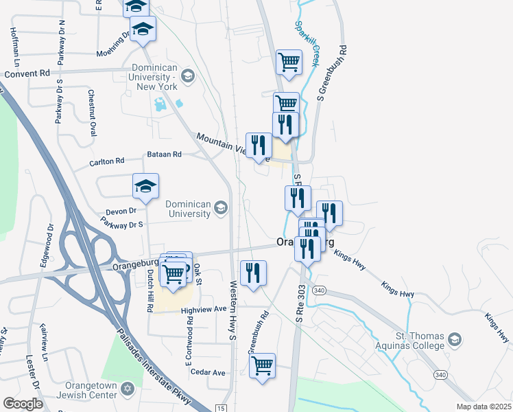 map of restaurants, bars, coffee shops, grocery stores, and more near 22 Mountain View Avenue in Orangeburg