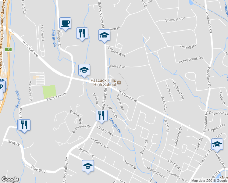 map of restaurants, bars, coffee shops, grocery stores, and more near 224 Grand Avenue in Park Ridge