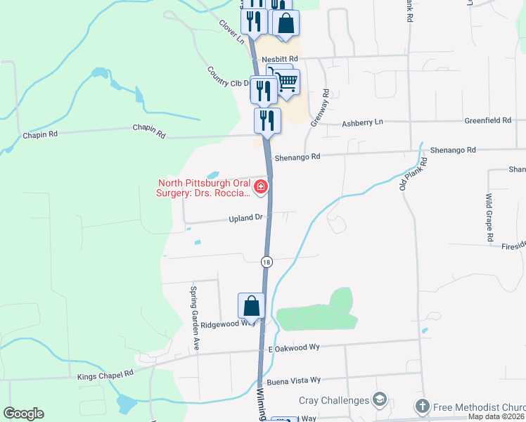 map of restaurants, bars, coffee shops, grocery stores, and more near 3128 Wilmington Road in Lawrence County