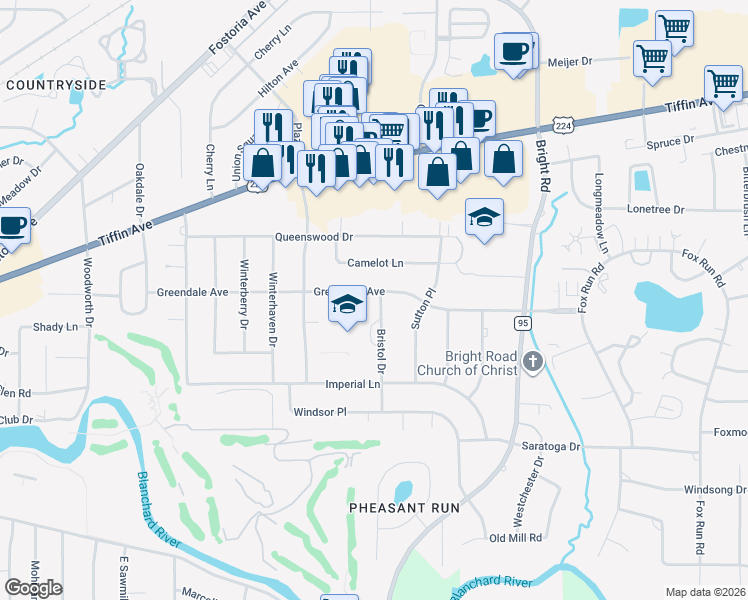 map of restaurants, bars, coffee shops, grocery stores, and more near 1826 Greendale Avenue in Findlay