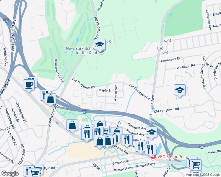 map of restaurants, bars, coffee shops, grocery stores, and more near 262 Warren Avenue in White Plains