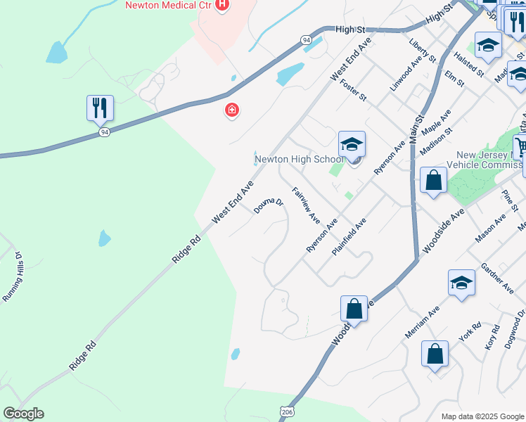 map of restaurants, bars, coffee shops, grocery stores, and more near 18 Douma Drive in Newton