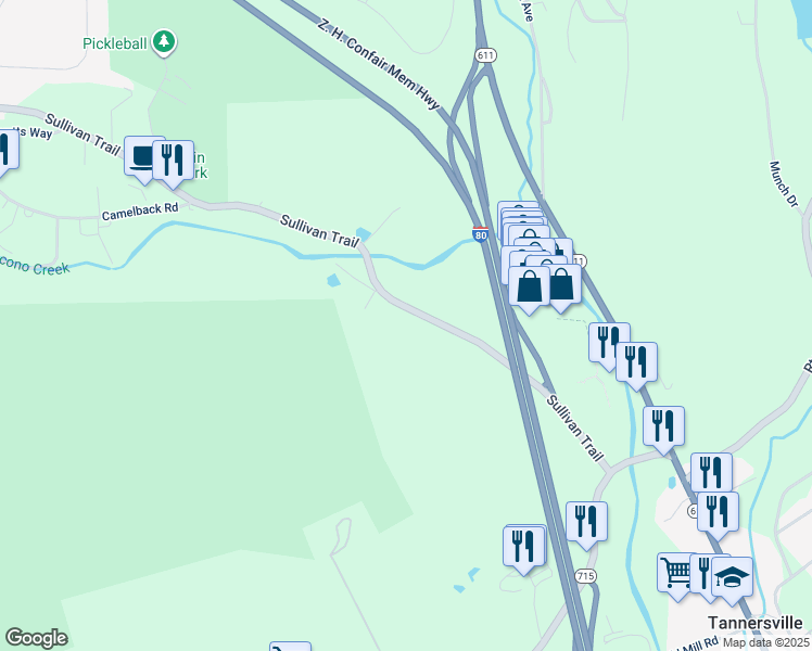 map of restaurants, bars, coffee shops, grocery stores, and more near 1898 Sullivan Trail in Tannersville