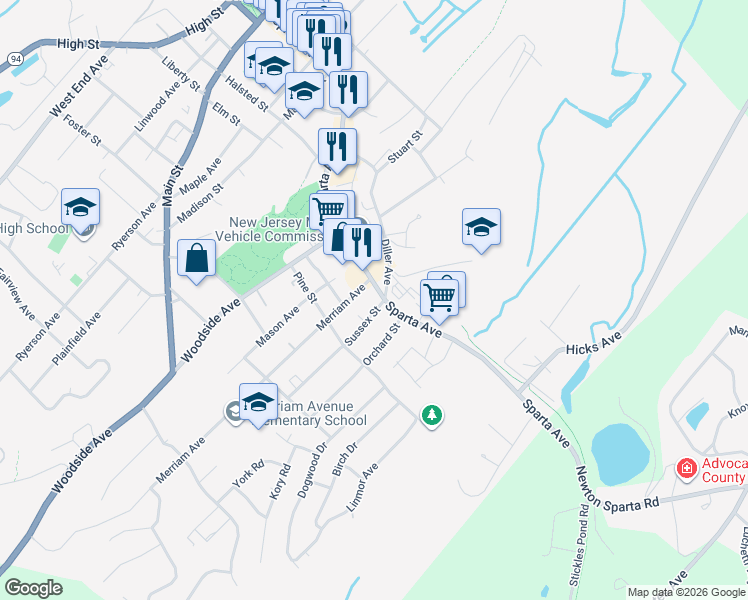map of restaurants, bars, coffee shops, grocery stores, and more near 74 County Road 616 in Newton