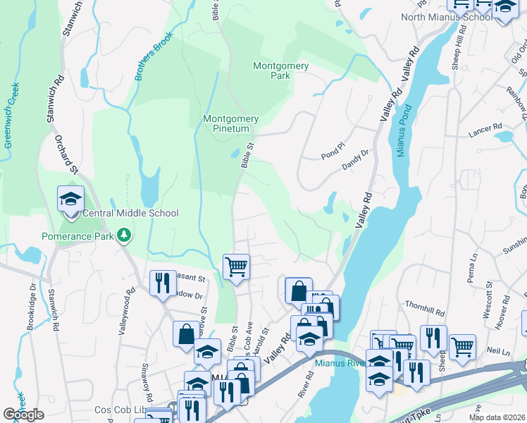 map of restaurants, bars, coffee shops, grocery stores, and more near 6 Jenifer Lane in Greenwich