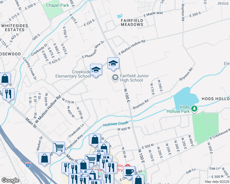 map of restaurants, bars, coffee shops, grocery stores, and more near 142 West Mutton Hollow Road in Kaysville