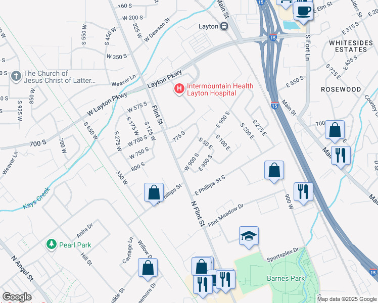 map of restaurants, bars, coffee shops, grocery stores, and more near 21 West 850 South in Layton