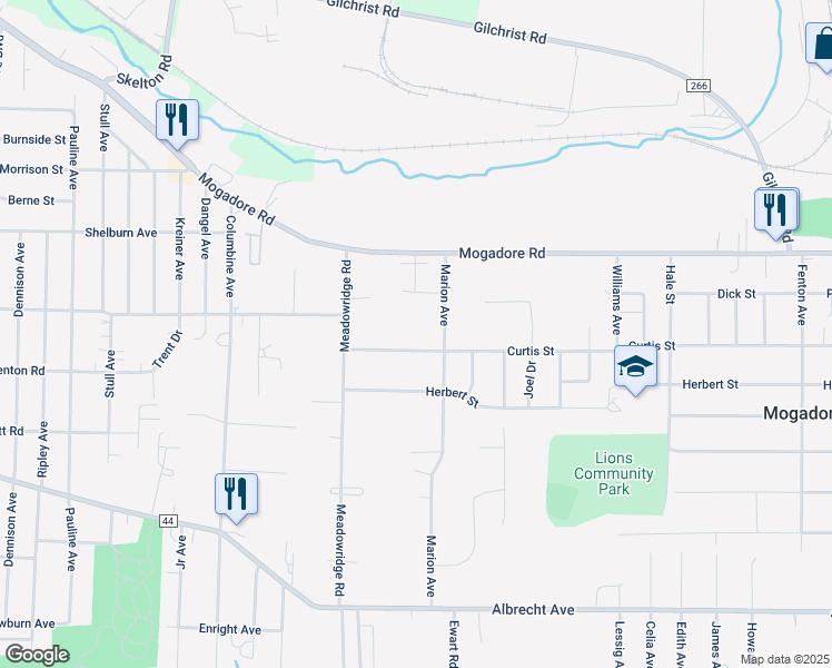 map of restaurants, bars, coffee shops, grocery stores, and more near 76 Marion Avenue in Mogadore
