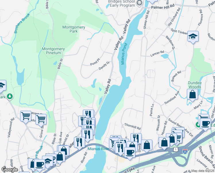 map of restaurants, bars, coffee shops, grocery stores, and more near 146 Valley Road in Greenwich