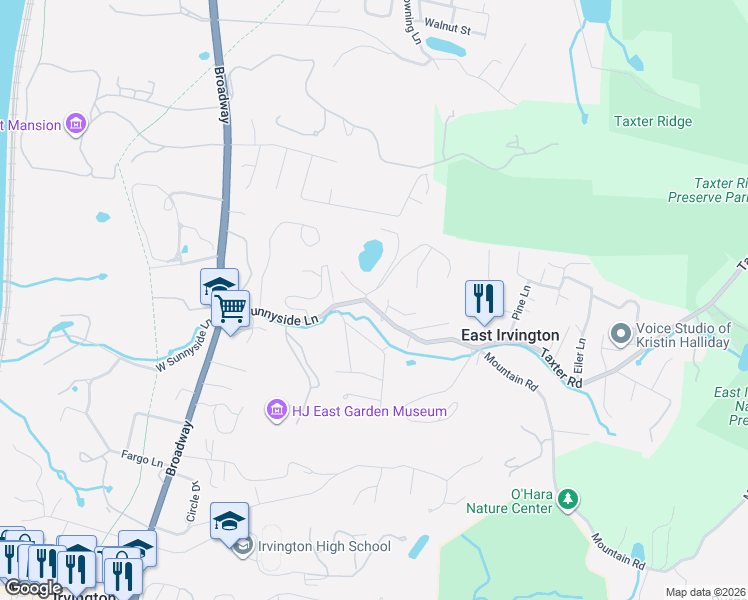map of restaurants, bars, coffee shops, grocery stores, and more near 11 Quarry Lane in Irvington
