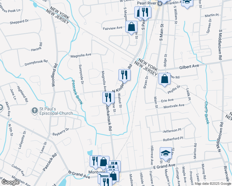 map of restaurants, bars, coffee shops, grocery stores, and more near 111 North Kinderkamack Road in Montvale