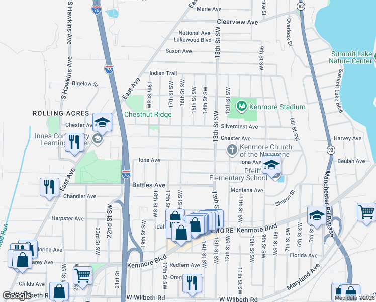 map of restaurants, bars, coffee shops, grocery stores, and more near 879 Harrison Avenue in Akron
