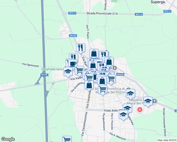 map of restaurants, bars, coffee shops, grocery stores, and more near 13 Via Ara Coeli in Capurso