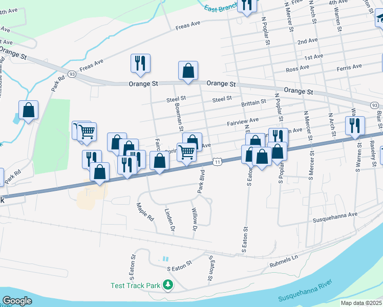 map of restaurants, bars, coffee shops, grocery stores, and more near 1732 Spring Garden Ave in Berwick