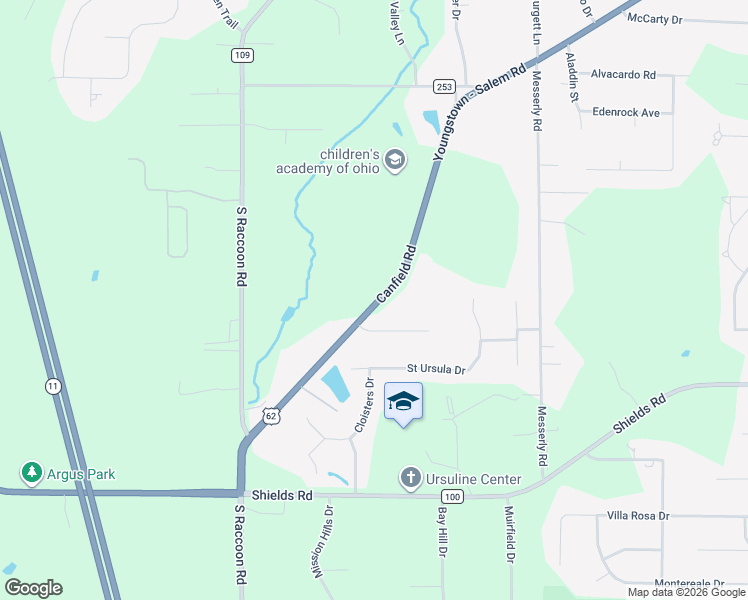 map of restaurants, bars, coffee shops, grocery stores, and more near 4848 Youngstown - Salem Road in Canfield
