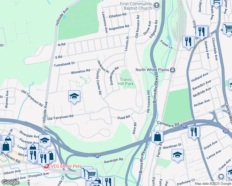 map of restaurants, bars, coffee shops, grocery stores, and more near 14 Wyndover Road in White Plains