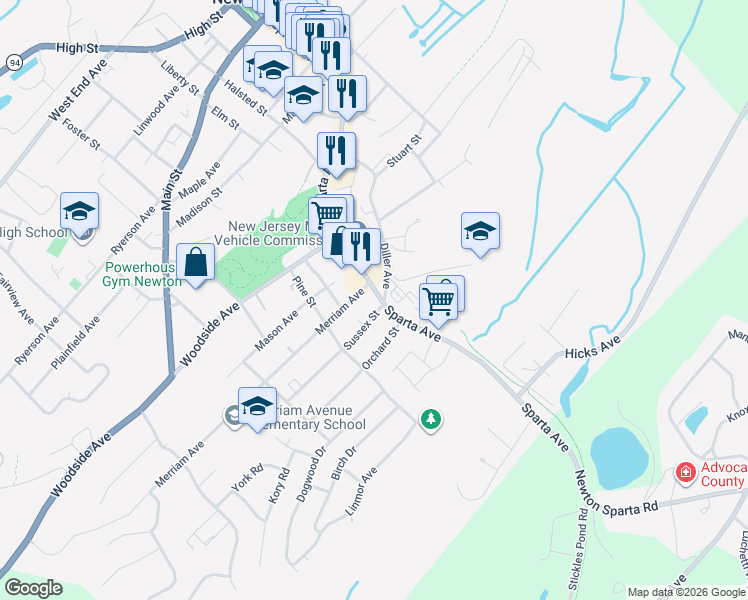 map of restaurants, bars, coffee shops, grocery stores, and more near 74 County Road 616 in Newton