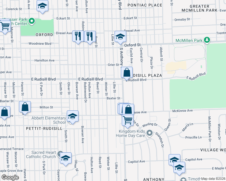 map of restaurants, bars, coffee shops, grocery stores, and more near 4007 Lillie Street in Fort Wayne