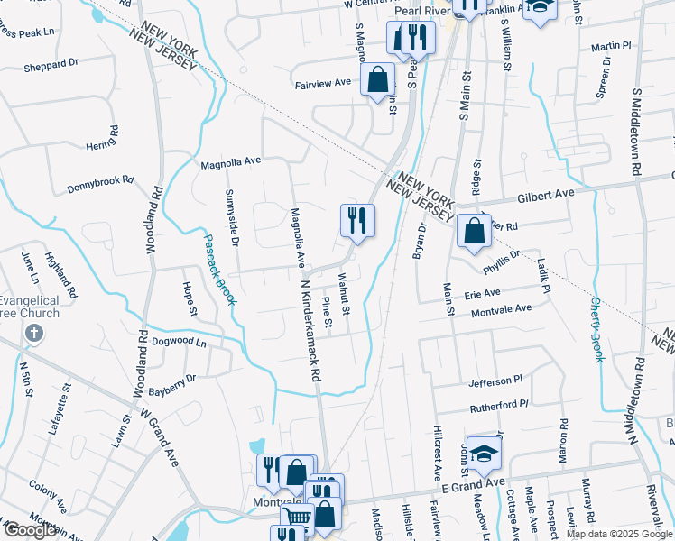 map of restaurants, bars, coffee shops, grocery stores, and more near 111 North Kinderkamack Road in Montvale