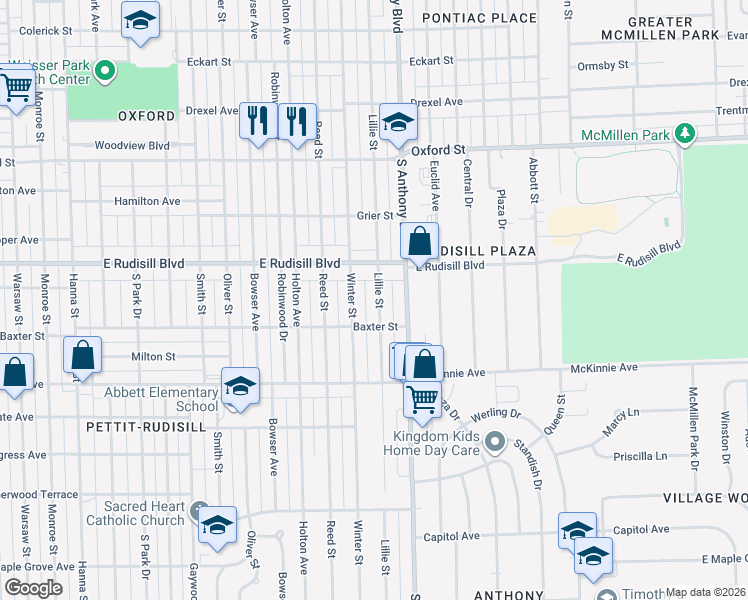 map of restaurants, bars, coffee shops, grocery stores, and more near 4007 Lillie Street in Fort Wayne