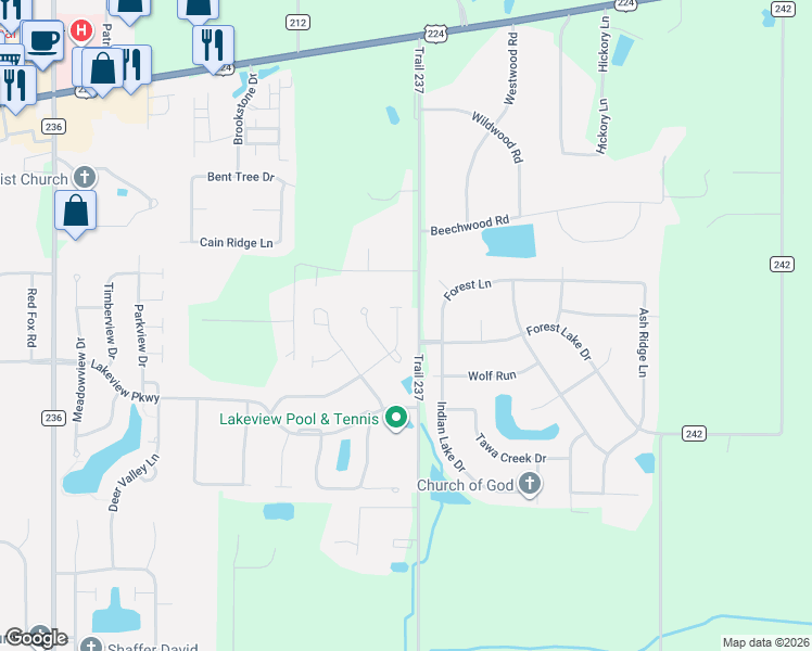map of restaurants, bars, coffee shops, grocery stores, and more near 15797 Brookview Trail in Findlay