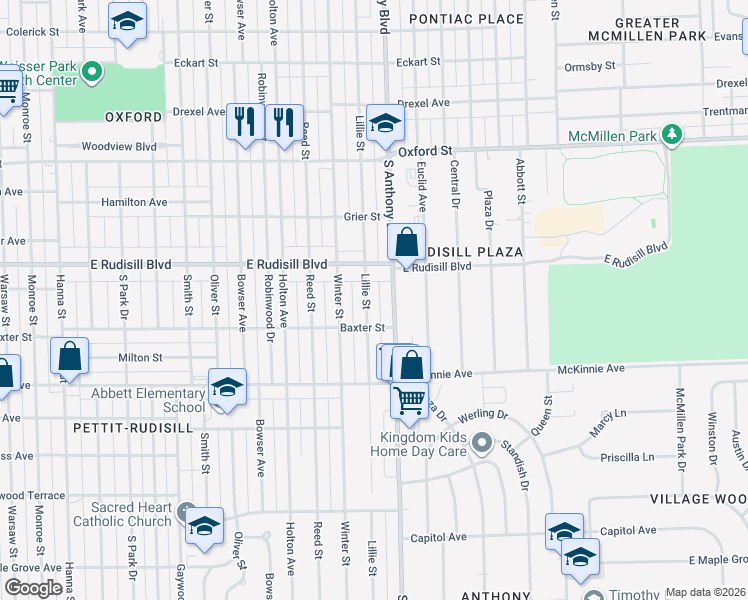map of restaurants, bars, coffee shops, grocery stores, and more near 4007 Lillie Street in Fort Wayne