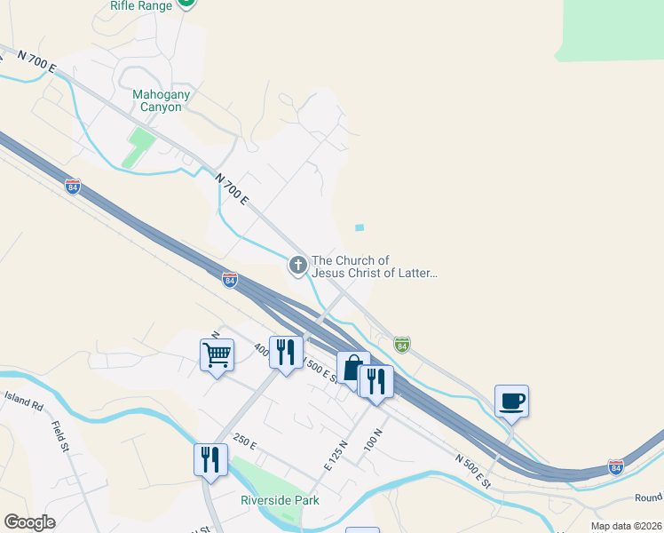 map of restaurants, bars, coffee shops, grocery stores, and more near 352 North 700 East in Morgan