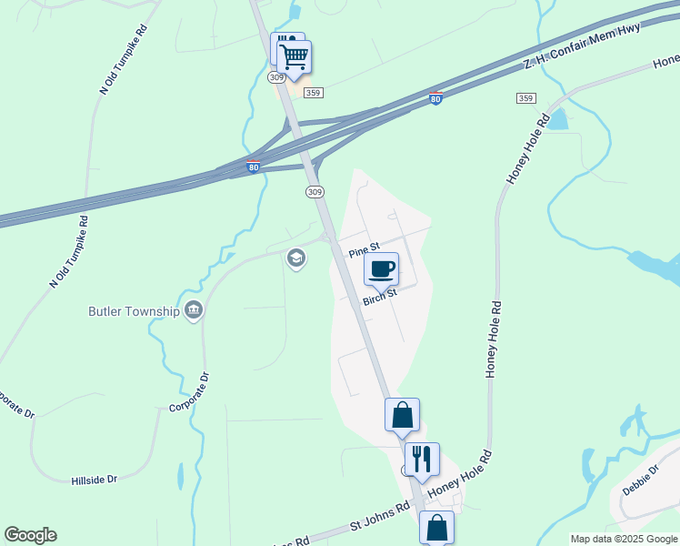 map of restaurants, bars, coffee shops, grocery stores, and more near 450 North Hunter Highway in Drums