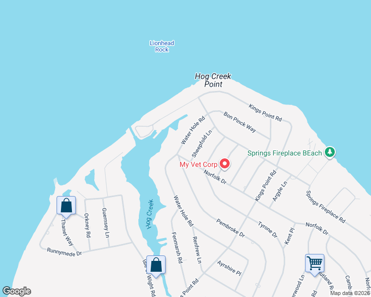 map of restaurants, bars, coffee shops, grocery stores, and more near 185 Water Hole Road in East Hampton