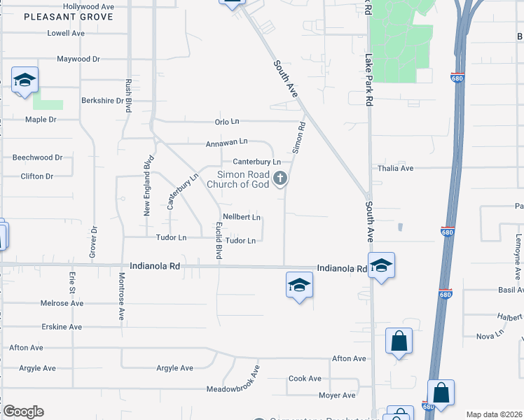 map of restaurants, bars, coffee shops, grocery stores, and more near 766 Nellbert Lane in Youngstown