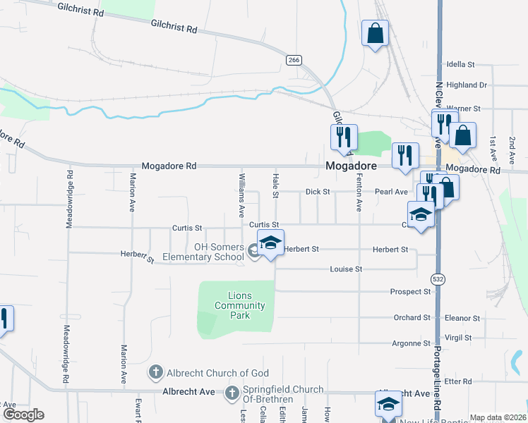 map of restaurants, bars, coffee shops, grocery stores, and more near 72 Hale Street in Mogadore
