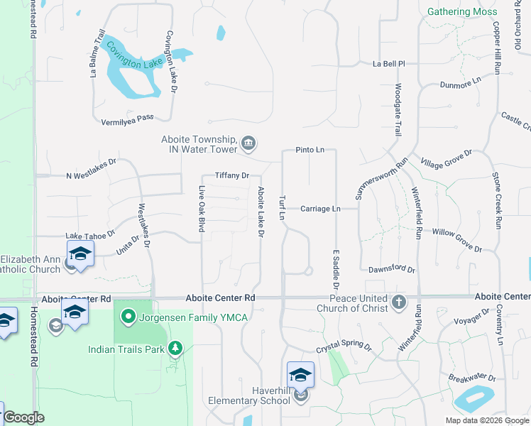 map of restaurants, bars, coffee shops, grocery stores, and more near 3809 Aboite Lake Drive in Fort Wayne