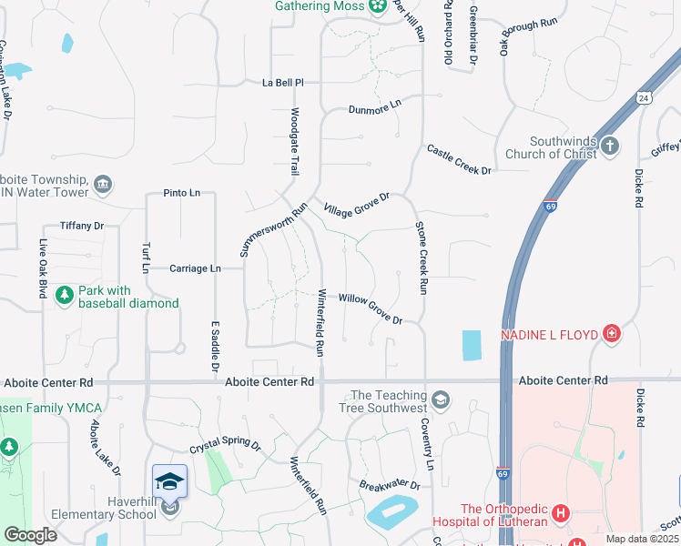 map of restaurants, bars, coffee shops, grocery stores, and more near 3806 Chancery Place in Fort Wayne