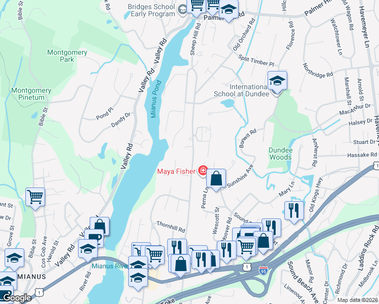map of restaurants, bars, coffee shops, grocery stores, and more near 102 Sheep Hill Road in Greenwich