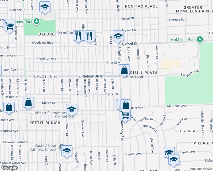 map of restaurants, bars, coffee shops, grocery stores, and more near 4002 Winter Street in Fort Wayne