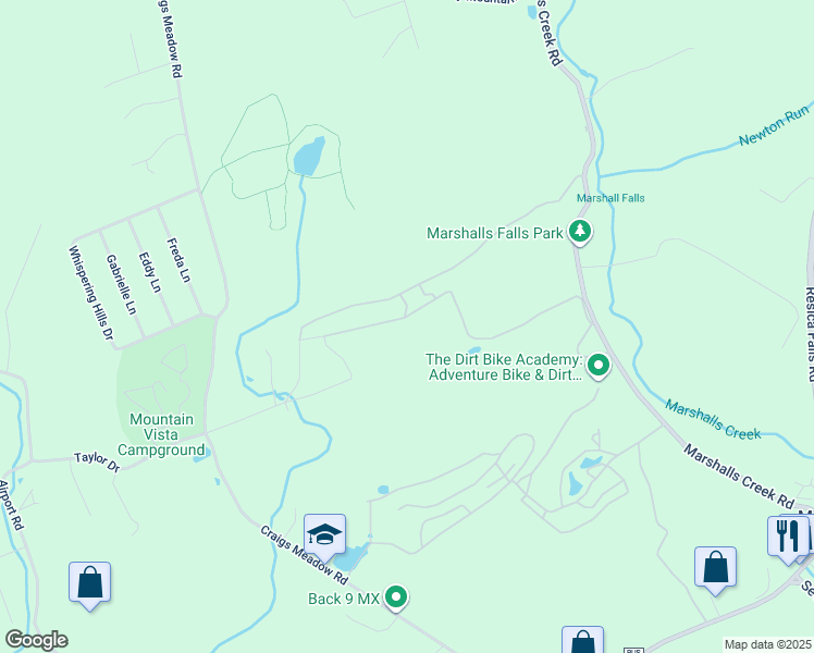 map of restaurants, bars, coffee shops, grocery stores, and more near 3142 Pine Ridge Road in East Stroudsburg
