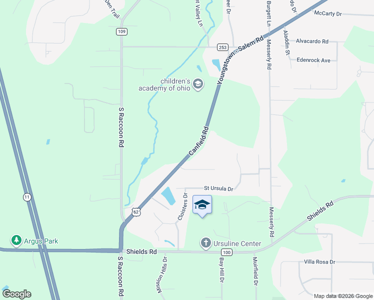map of restaurants, bars, coffee shops, grocery stores, and more near 4848 Youngstown - Salem Road in Canfield