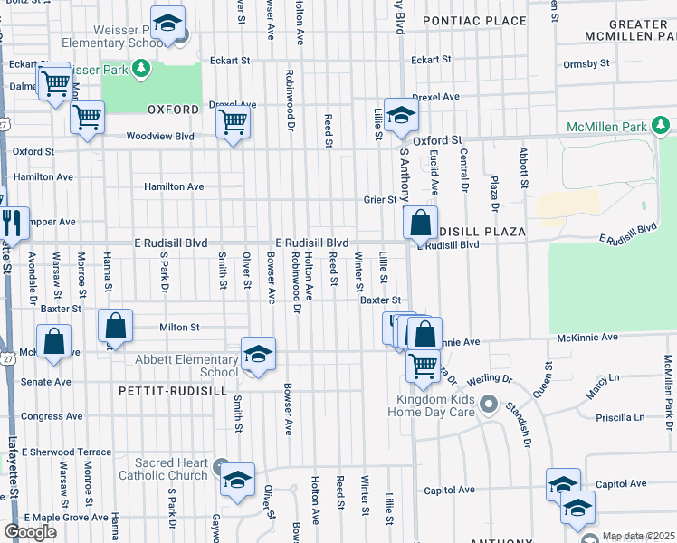 map of restaurants, bars, coffee shops, grocery stores, and more near 4003 Reed Street in Fort Wayne