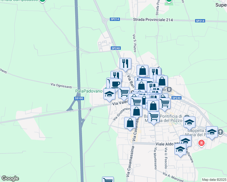 map of restaurants, bars, coffee shops, grocery stores, and more near 11 Via Ognissanti in Capurso