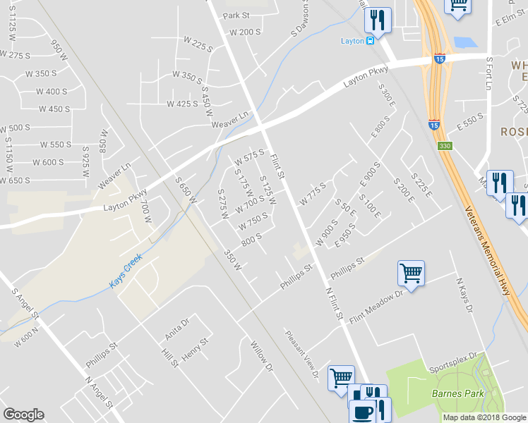 map of restaurants, bars, coffee shops, grocery stores, and more near 176 West 750 South in Layton