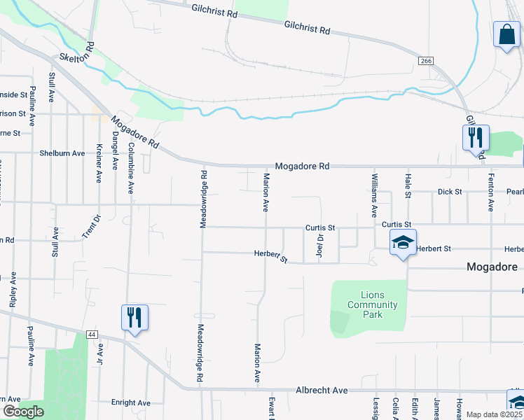 map of restaurants, bars, coffee shops, grocery stores, and more near 76 Marion Avenue in Mogadore